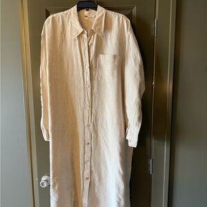 Faherty Beige and Cream Button-Down Maxi Dress